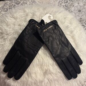 Michael Kors Black Leather Gloves with Gold Accents